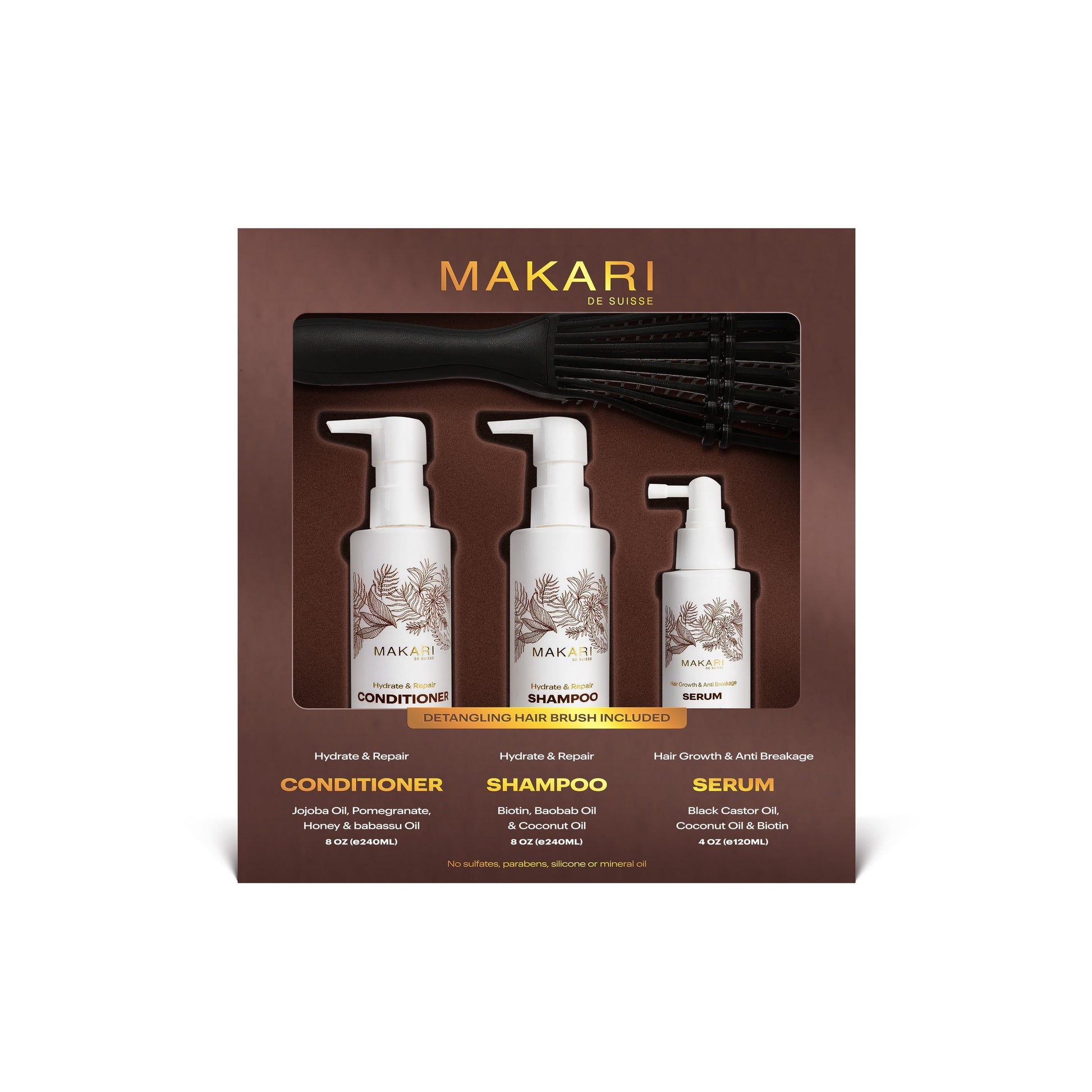 Hair Set Including Shampoo + Conditioner + Serum + Hair Brush - Image 1